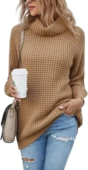 Women's Turtleneck Sweaters Oversized Lightweight Long Sleeve Pullover Loose Chunky Knit Jumper Tops