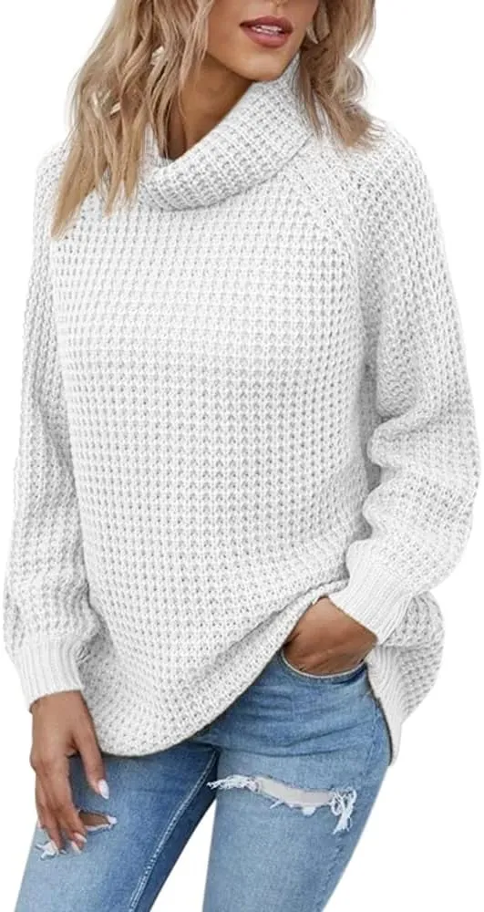 Women's Turtleneck Sweaters Oversized Lightweight Long Sleeve Pullover Loose Chunky Knit Jumper Tops