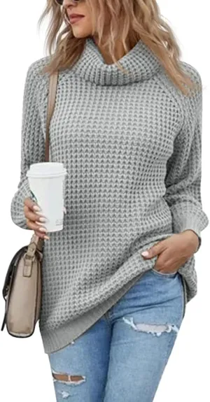 Women's Turtleneck Sweaters Oversized Lightweight Long Sleeve Pullover Loose Chunky Knit Jumper Tops