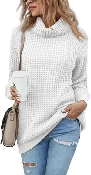 Women's Turtleneck Sweaters Oversized Lightweight Long Sleeve Pullover Loose Chunky Knit Jumper Tops