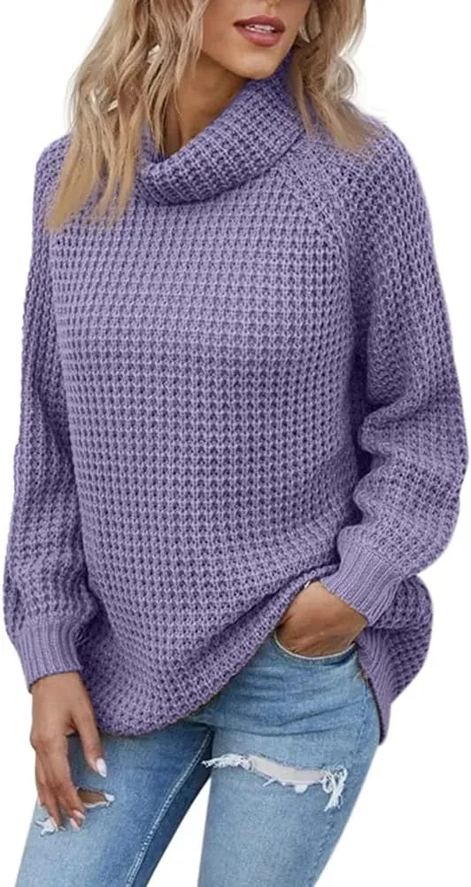 Women's Turtleneck Sweaters Oversized Lightweight Long Sleeve Pullover Loose Chunky Knit Jumper Tops