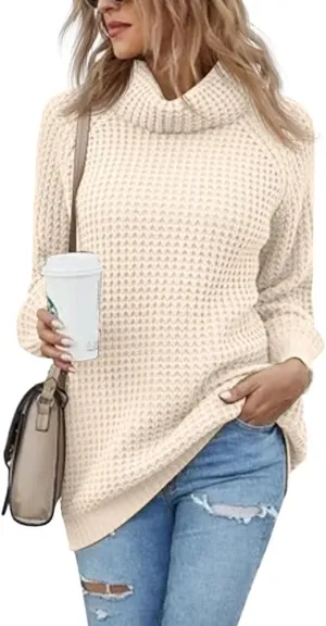 Women's Turtleneck Sweaters Oversized Lightweight Long Sleeve Pullover Loose Chunky Knit Jumper Tops