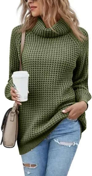 Women's Turtleneck Sweaters Oversized Lightweight Long Sleeve Pullover Loose Chunky Knit Jumper Tops