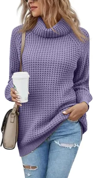 Women's Turtleneck Sweaters Oversized Lightweight Long Sleeve Pullover Loose Chunky Knit Jumper Tops