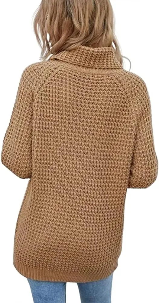 Women's Turtleneck Sweaters Oversized Lightweight Long Sleeve Pullover Loose Chunky Knit Jumper Tops