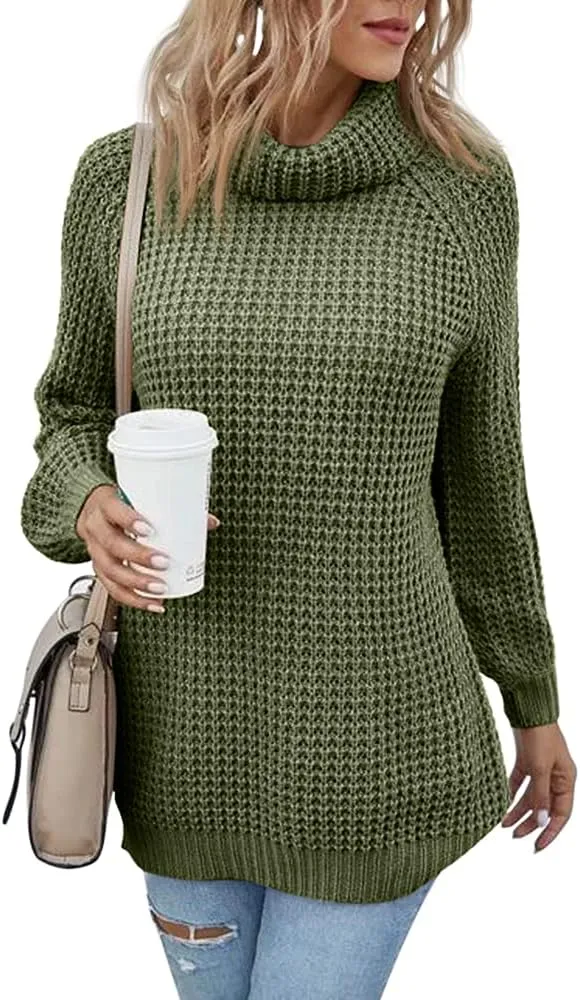 Women's Turtleneck Sweaters Oversized Lightweight Long Sleeve Pullover Loose Chunky Knit Jumper Tops