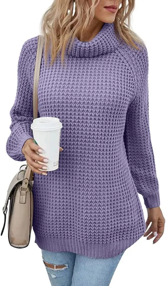 Women's Turtleneck Sweaters Oversized Lightweight Long Sleeve Pullover Loose Chunky Knit Jumper Tops