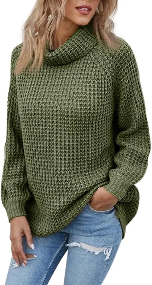 Women's Turtleneck Sweaters Oversized Lightweight Long Sleeve Pullover Loose Chunky Knit Jumper Tops
