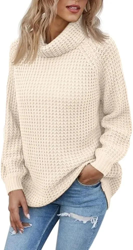 Women's Turtleneck Sweaters Oversized Lightweight Long Sleeve Pullover Loose Chunky Knit Jumper Tops