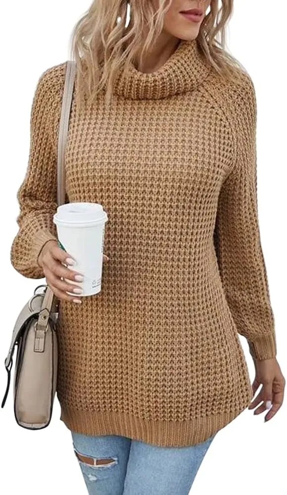 Women's Turtleneck Sweaters Oversized Lightweight Long Sleeve Pullover Loose Chunky Knit Jumper Tops