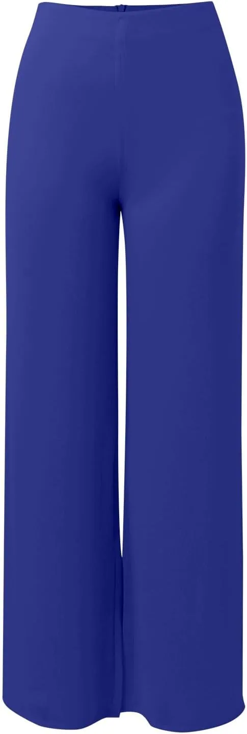 Women's Wide Leg Chiffon Dress Pants High Waist Straight Leg Pants Flared Palazzo Flowy Layered Boho Long Trousers