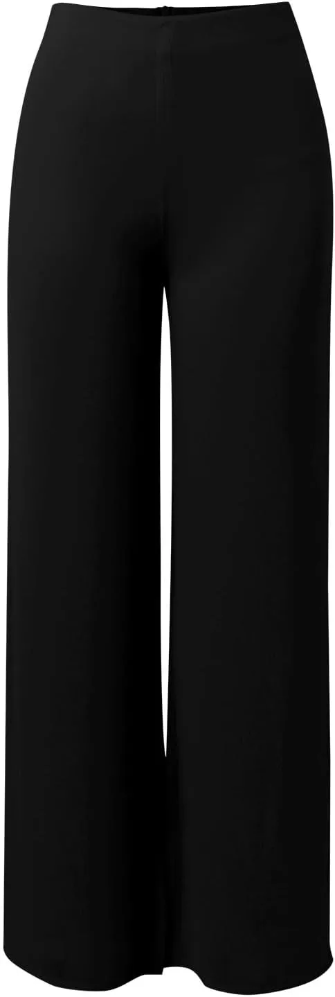 Women's Wide Leg Chiffon Dress Pants High Waist Straight Leg Pants Flared Palazzo Flowy Layered Boho Long Trousers