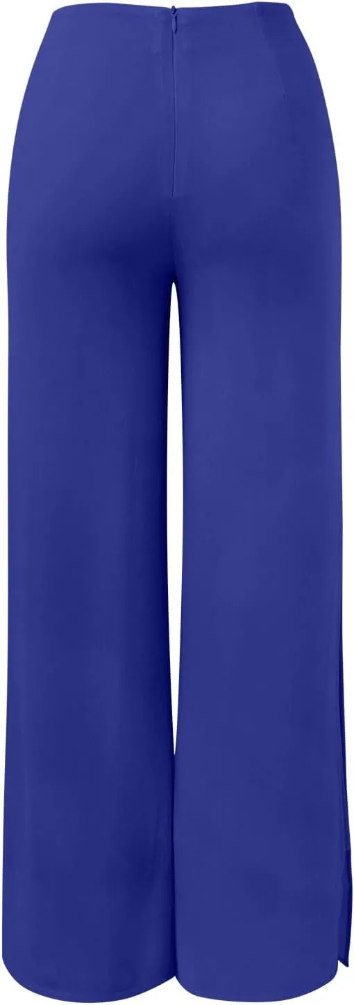 Women's Wide Leg Chiffon Dress Pants High Waist Straight Leg Pants Flared Palazzo Flowy Layered Boho Long Trousers