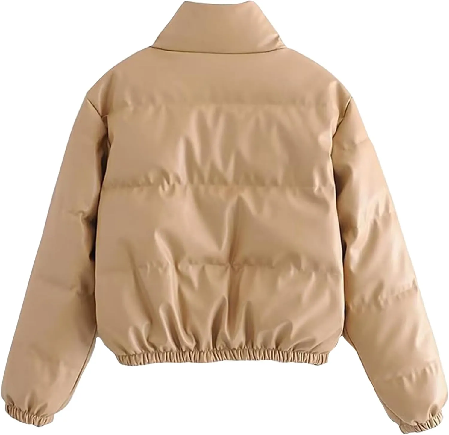 Women's Winter Fashion High Neck Down Jacket Crop Puffer Jacket Teen Girl Padded Jacket Y2K Pockets Baggy Short Coats