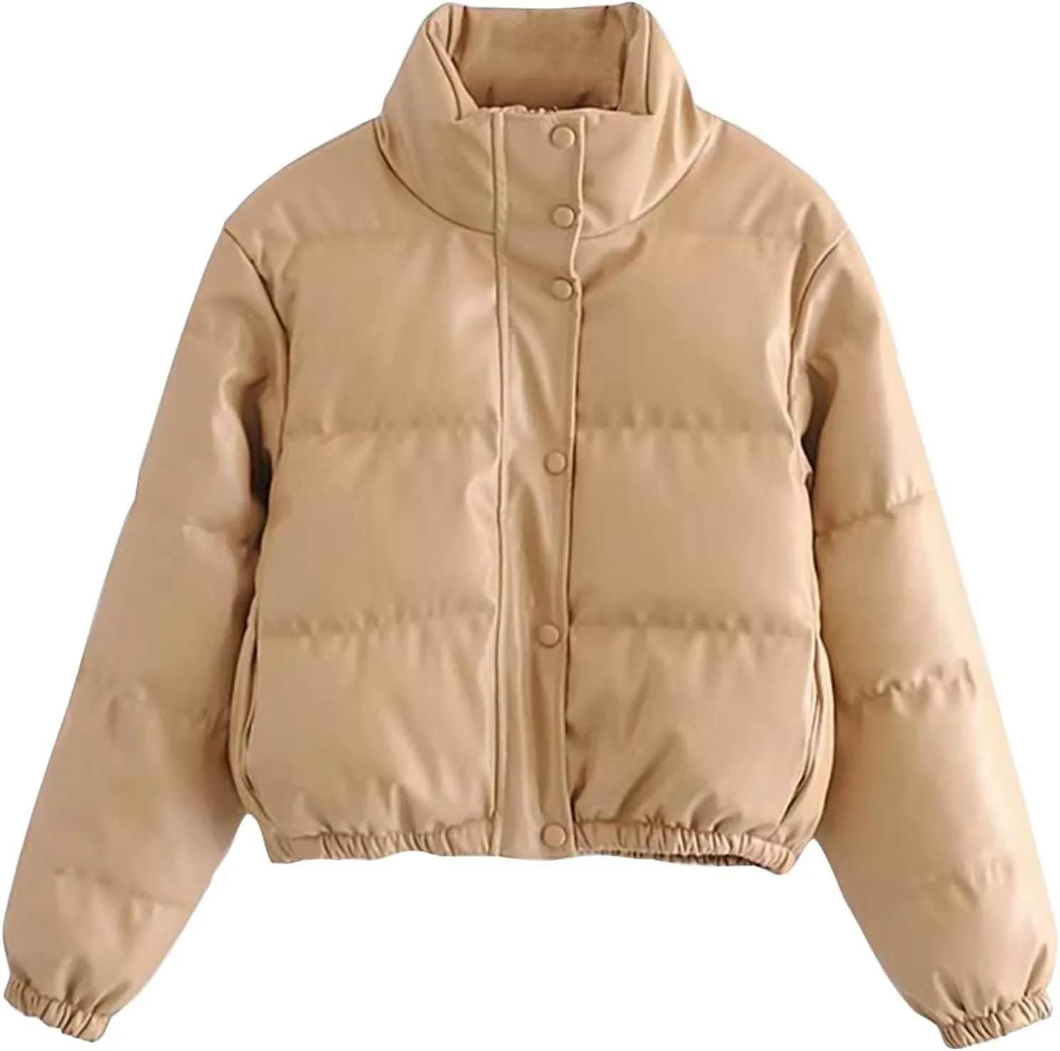 Women's Winter Fashion High Neck Down Jacket Crop Puffer Jacket Teen Girl Padded Jacket Y2K Pockets Baggy Short Coats