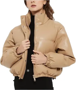 Women's Winter Fashion High Neck Down Jacket Crop Puffer Jacket Teen Girl Padded Jacket Y2K Pockets Baggy Short Coats