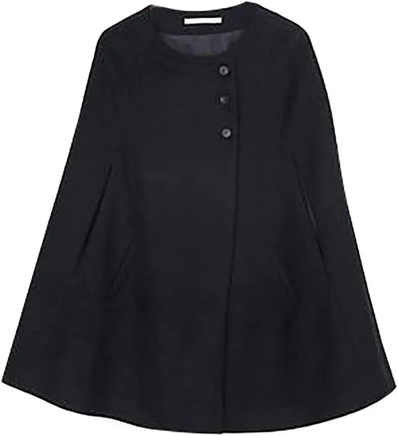 Women's Winter Wool Blend Coats Trendy Warm Baggy Oversized Shawl Wraps Cloak Trench Coat Short Poncho Cape Outwear