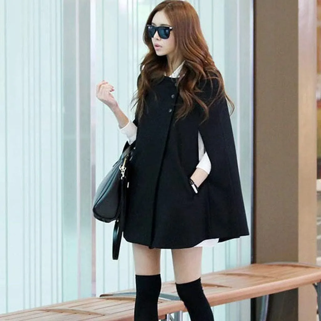 Women's Winter Wool Blend Coats Trendy Warm Baggy Oversized Shawl Wraps Cloak Trench Coat Short Poncho Cape Outwear