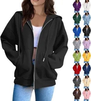 Womens Zip Up Hoodies Y2k Long Sleeve Oversized Hoodies Tunic Cute Sweatshirts Fleece Winter Fall Jackets 2024