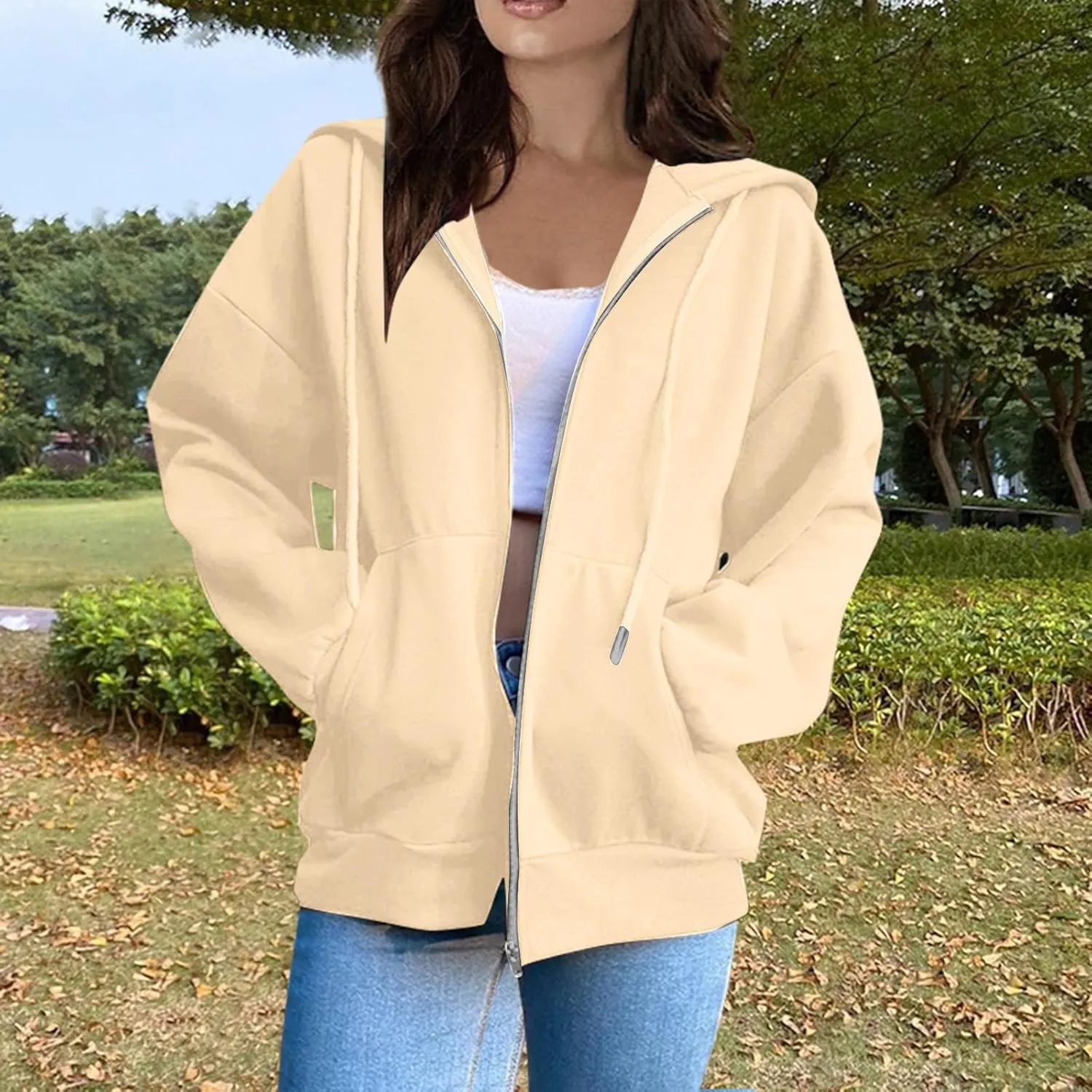 Womens Zip Up Hoodies Y2k Long Sleeve Oversized Hoodies Tunic Cute Sweatshirts Fleece Winter Fall Jackets 2024