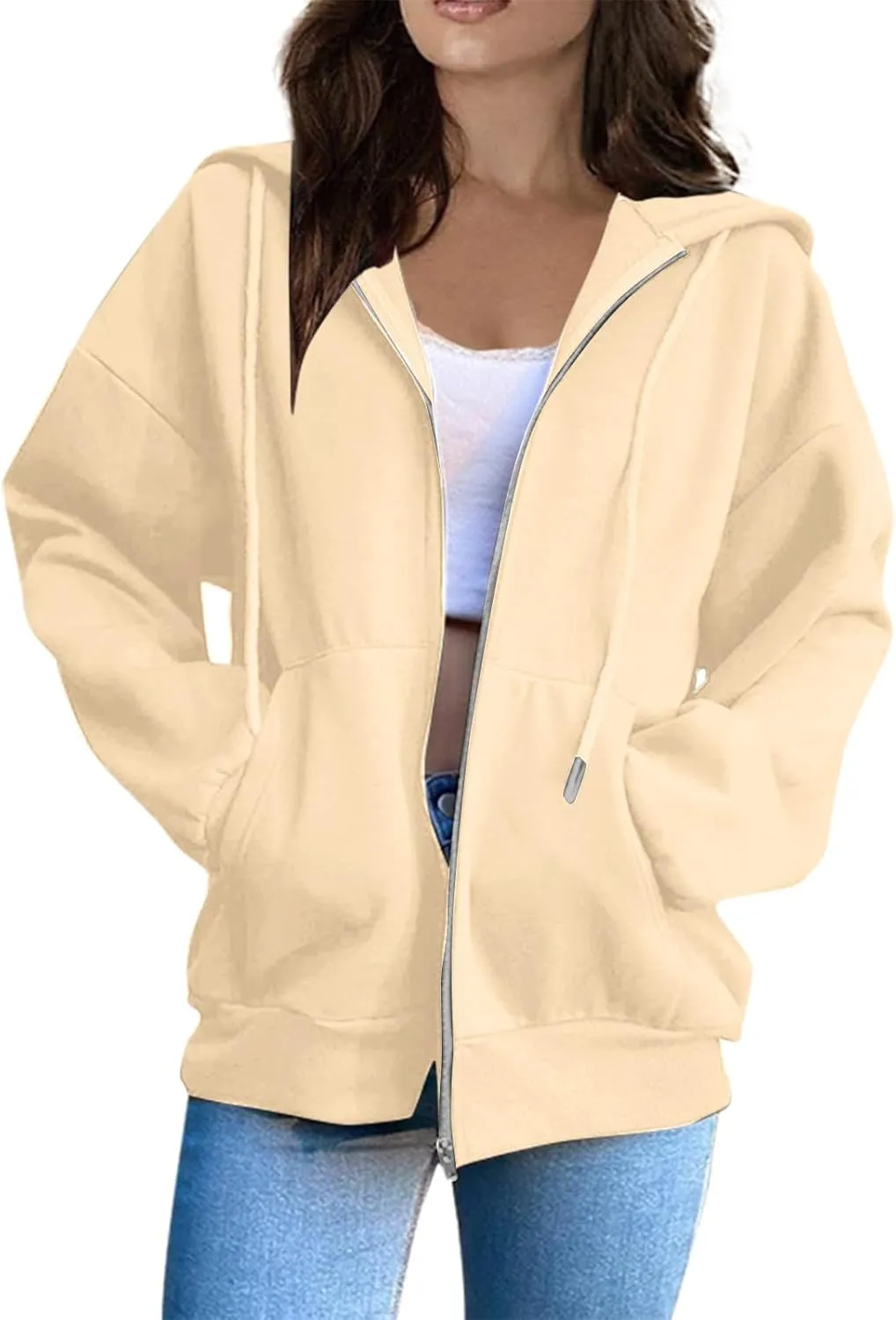 Womens Zip Up Hoodies Y2k Long Sleeve Oversized Hoodies Tunic Cute Sweatshirts Fleece Winter Fall Jackets 2024