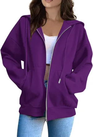 Womens Zip Up Hoodies Y2k Long Sleeve Oversized Hoodies Tunic Cute Sweatshirts Fleece Winter Fall Jackets 2024