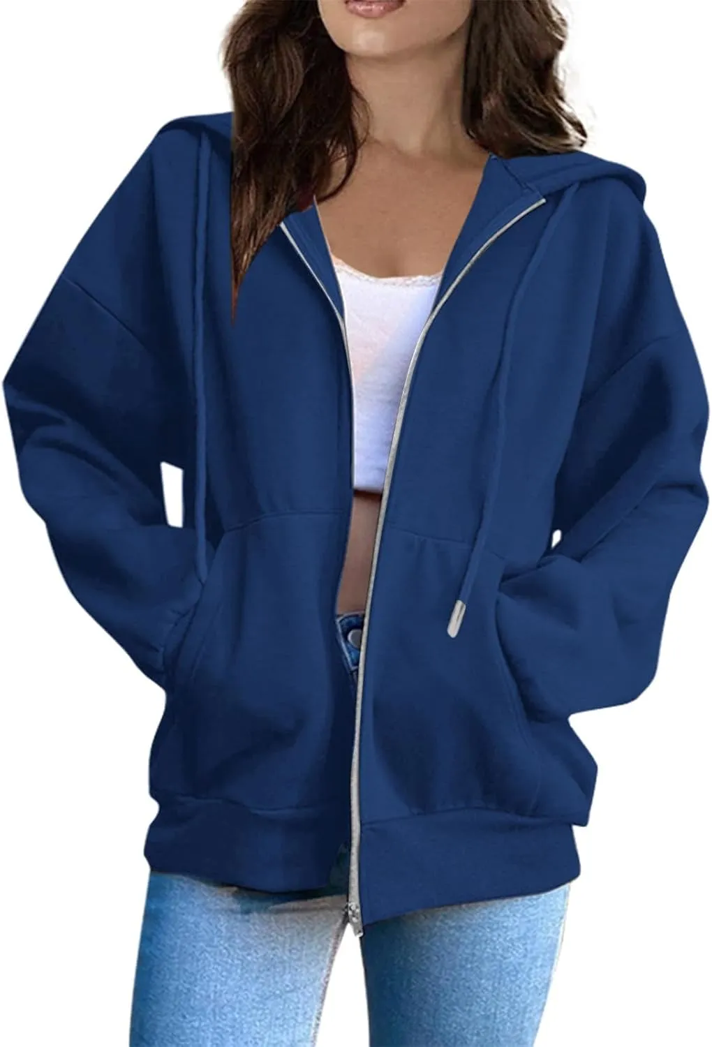 Womens Zip Up Hoodies Y2k Long Sleeve Oversized Hoodies Tunic Cute Sweatshirts Fleece Winter Fall Jackets 2024