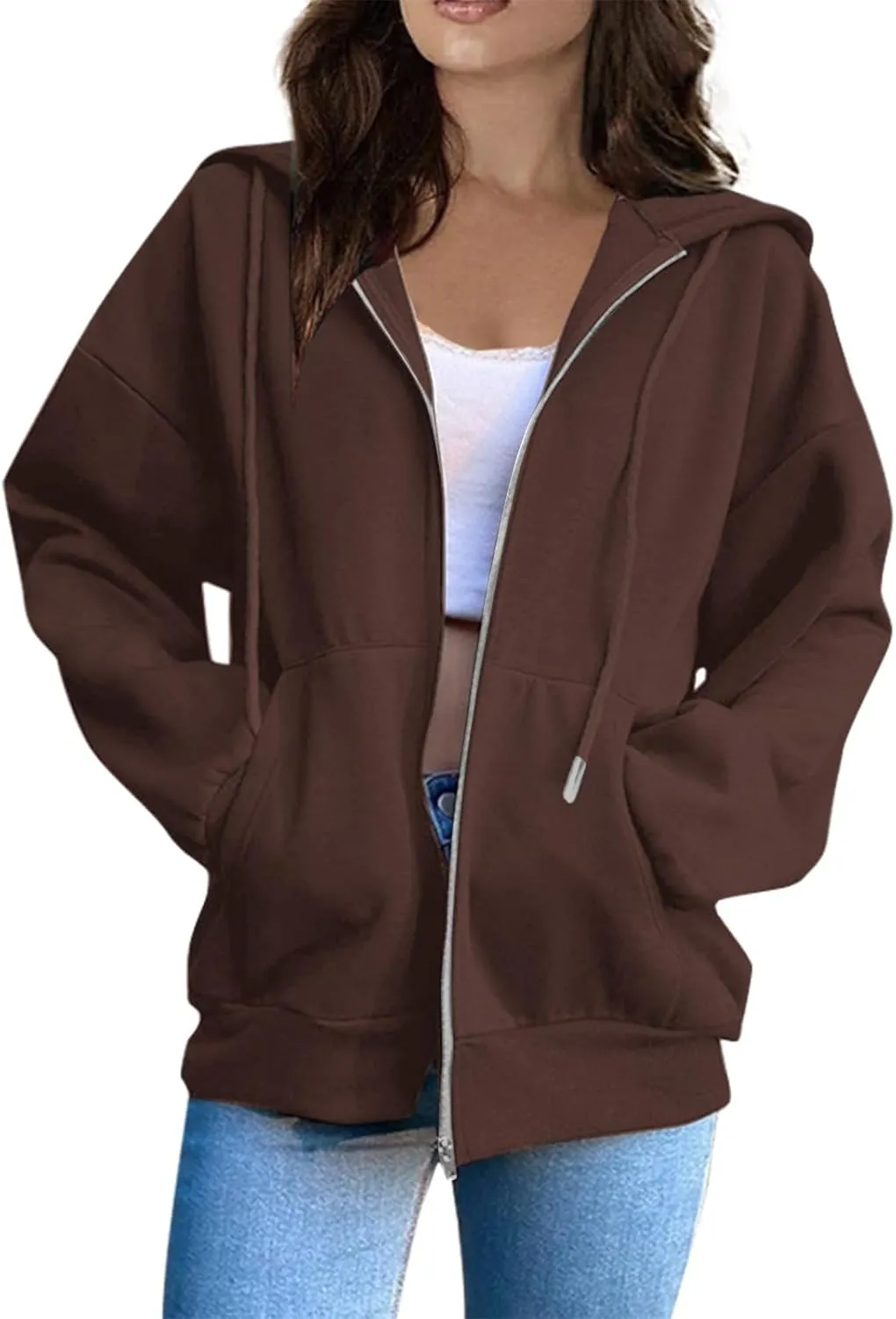 Womens Zip Up Hoodies Y2k Long Sleeve Oversized Hoodies Tunic Cute Sweatshirts Fleece Winter Fall Jackets 2024