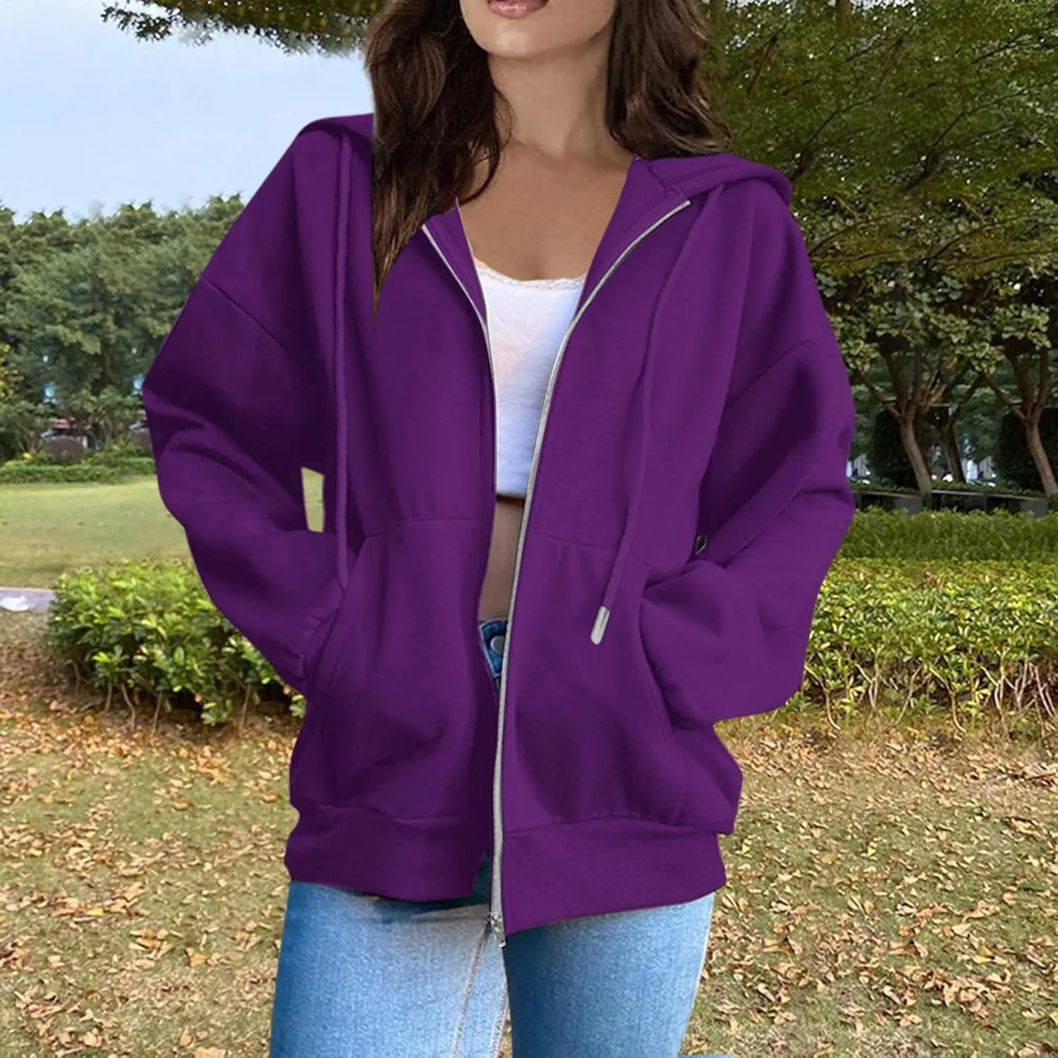 Womens Zip Up Hoodies Y2k Long Sleeve Oversized Hoodies Tunic Cute Sweatshirts Fleece Winter Fall Jackets 2024
