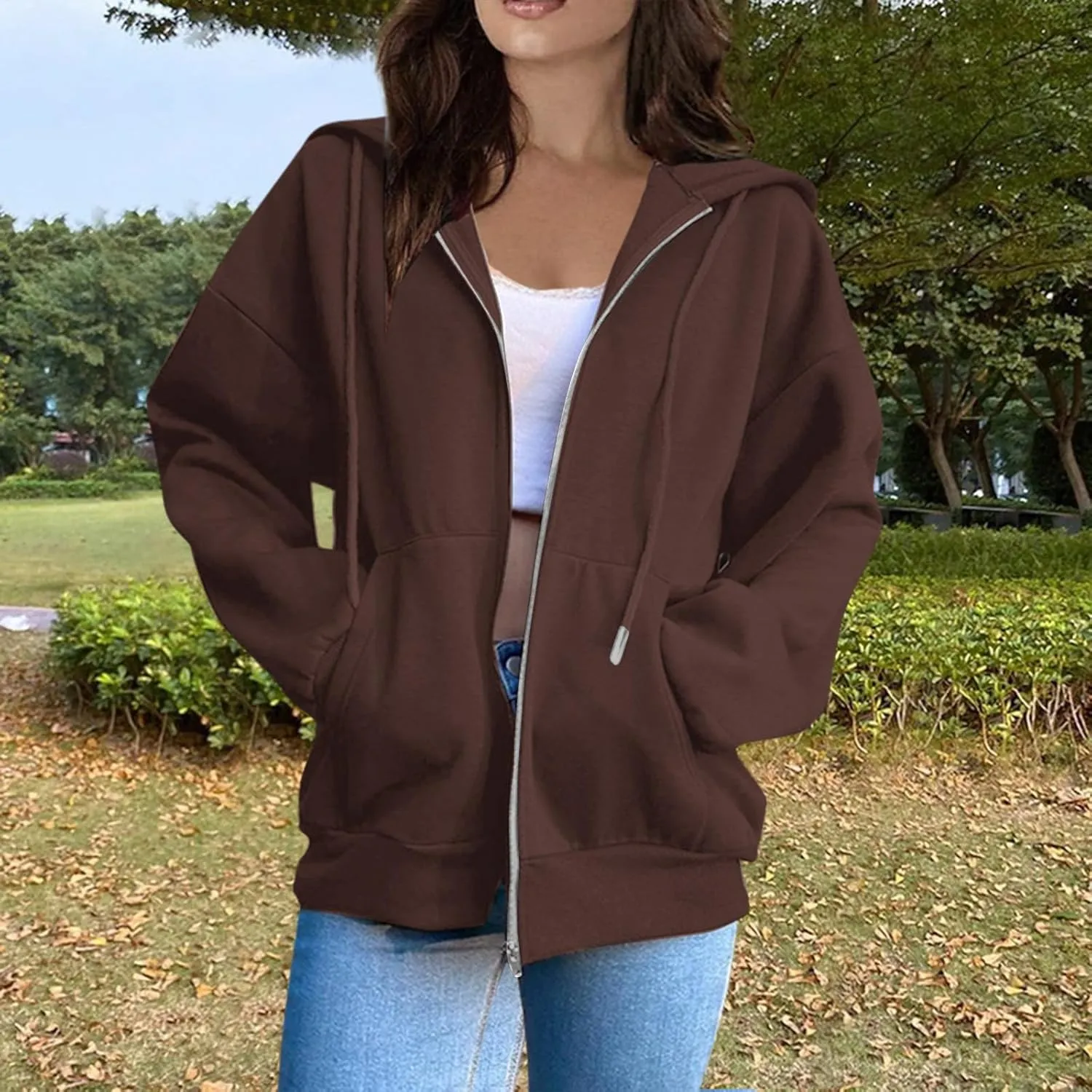 Womens Zip Up Hoodies Y2k Long Sleeve Oversized Hoodies Tunic Cute Sweatshirts Fleece Winter Fall Jackets 2024
