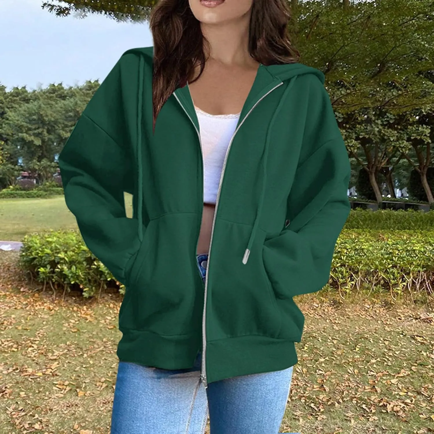 Womens Zip Up Hoodies Y2k Long Sleeve Oversized Hoodies Tunic Cute Sweatshirts Fleece Winter Fall Jackets 2024