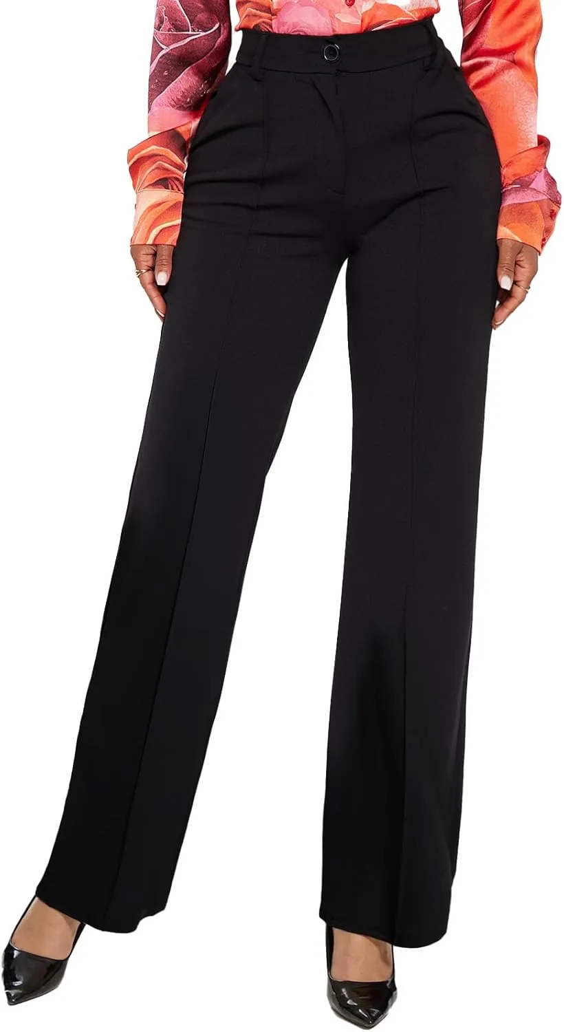 Work Pants for Women Straight Leg Trousers Pants High Waisted Business Casual Dress Pants Trendy Office Outfit
