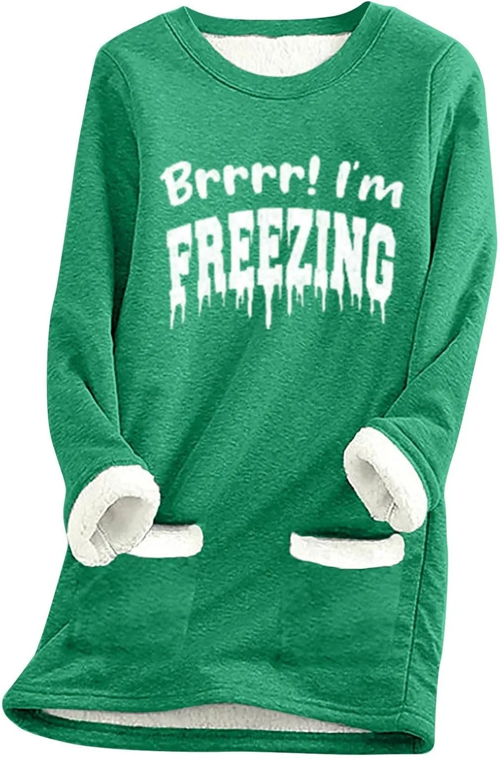 Yes I'M Always Freezing Sherpa Sweatshirt for Women Thermal Fleece Tops Winter Warm Underwear Round-Neck Tops