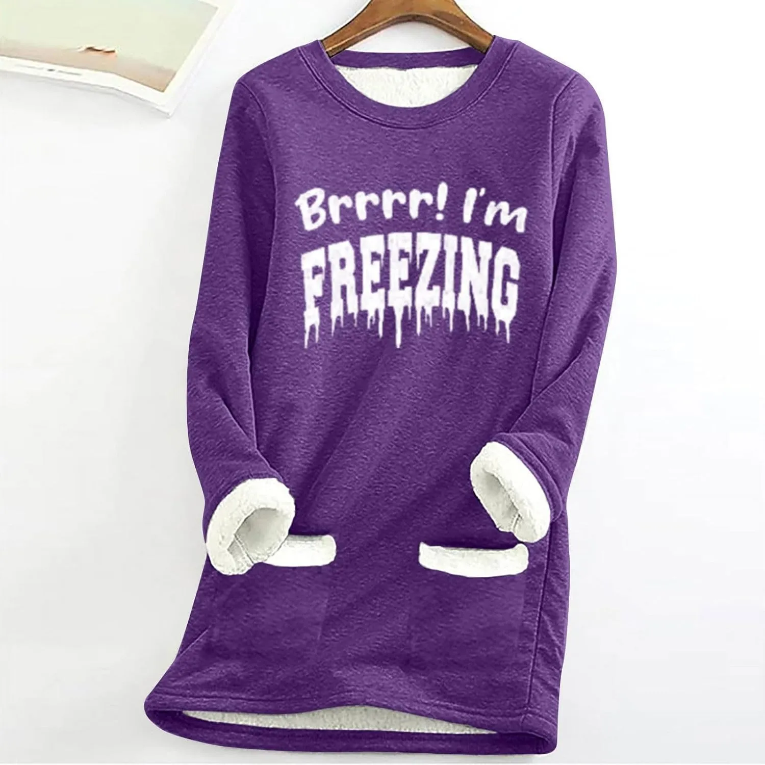 Yes I'M Always Freezing Sherpa Sweatshirt for Women Thermal Fleece Tops Winter Warm Underwear Round-Neck Tops