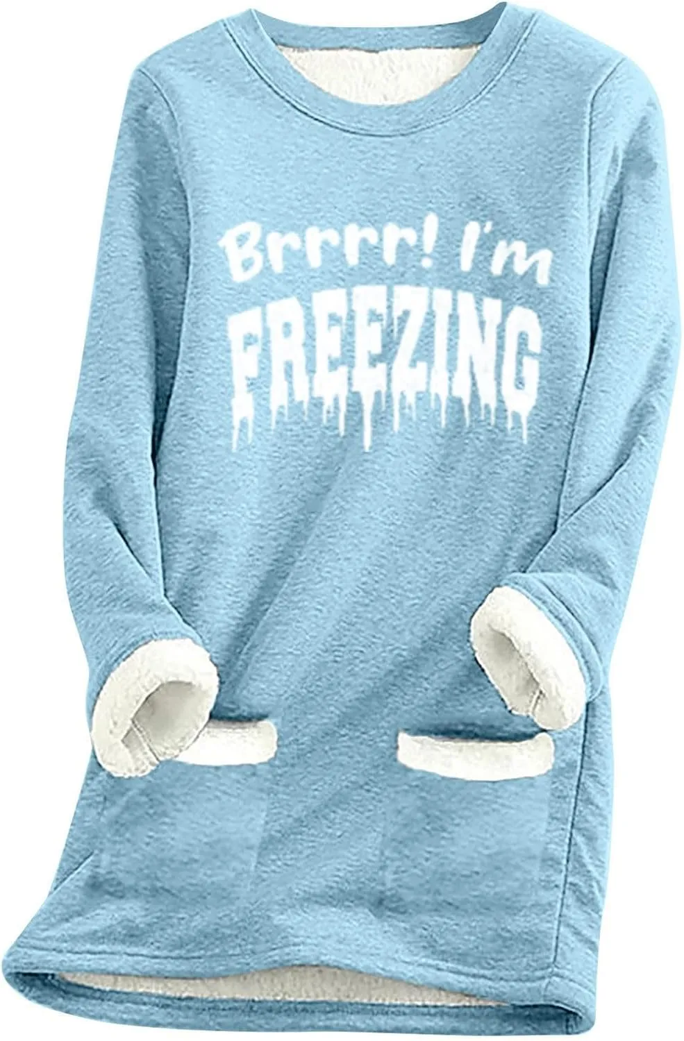 Yes I'M Always Freezing Sherpa Sweatshirt for Women Thermal Fleece Tops Winter Warm Underwear Round-Neck Tops