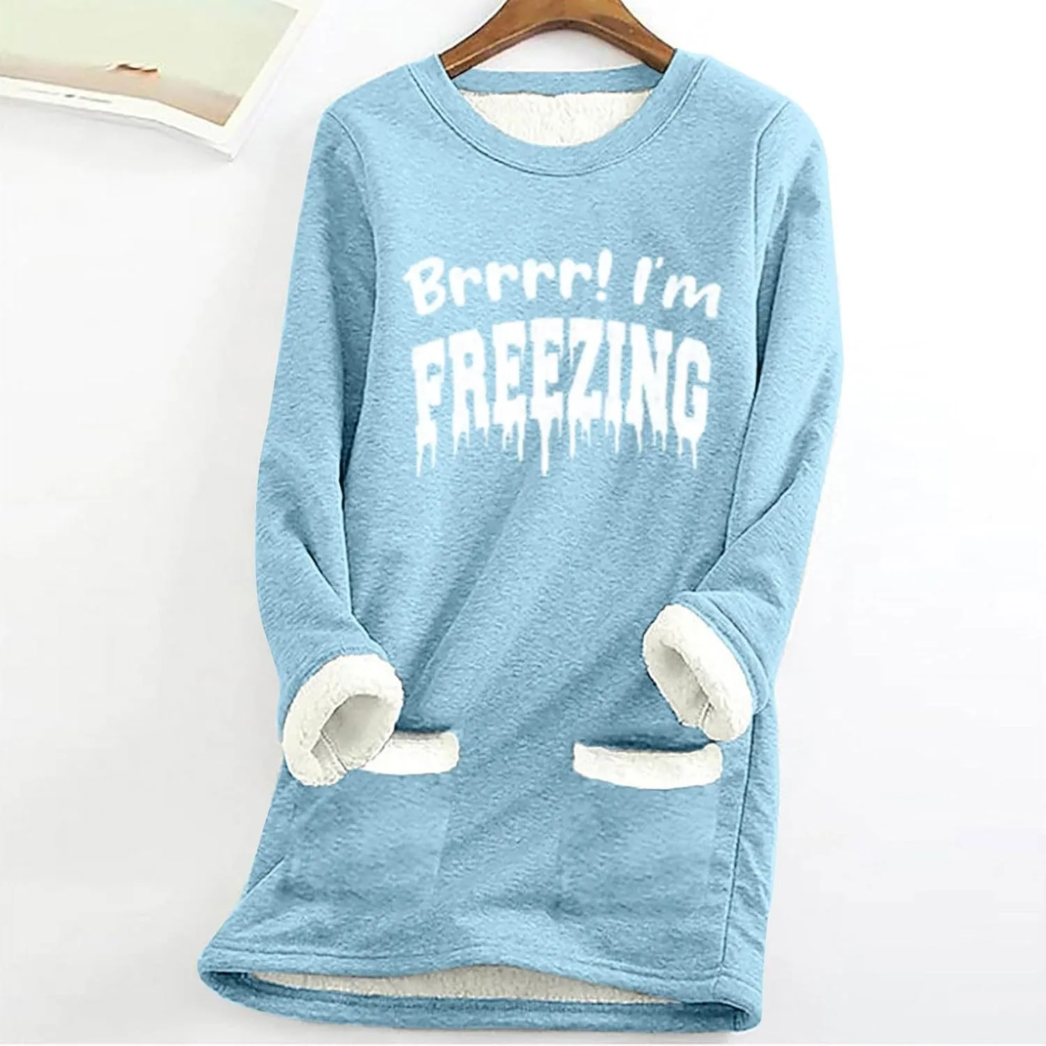 Yes I'M Always Freezing Sherpa Sweatshirt for Women Thermal Fleece Tops Winter Warm Underwear Round-Neck Tops