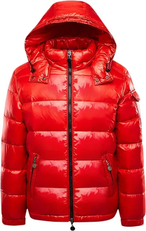 Zeiyignr Mens Shiny Down Coat Removable Hood Winter Thicken Warmth Puffer Jacket Windproof Padded Quilted Coats Outerwear