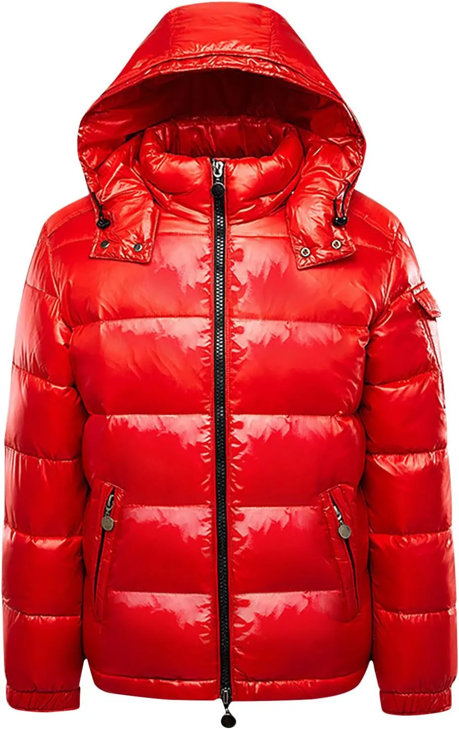 Zeiyignr Mens Shiny Down Coat Removable Hood Winter Thicken Warmth Puffer Jacket Windproof Padded Quilted Coats Outerwear