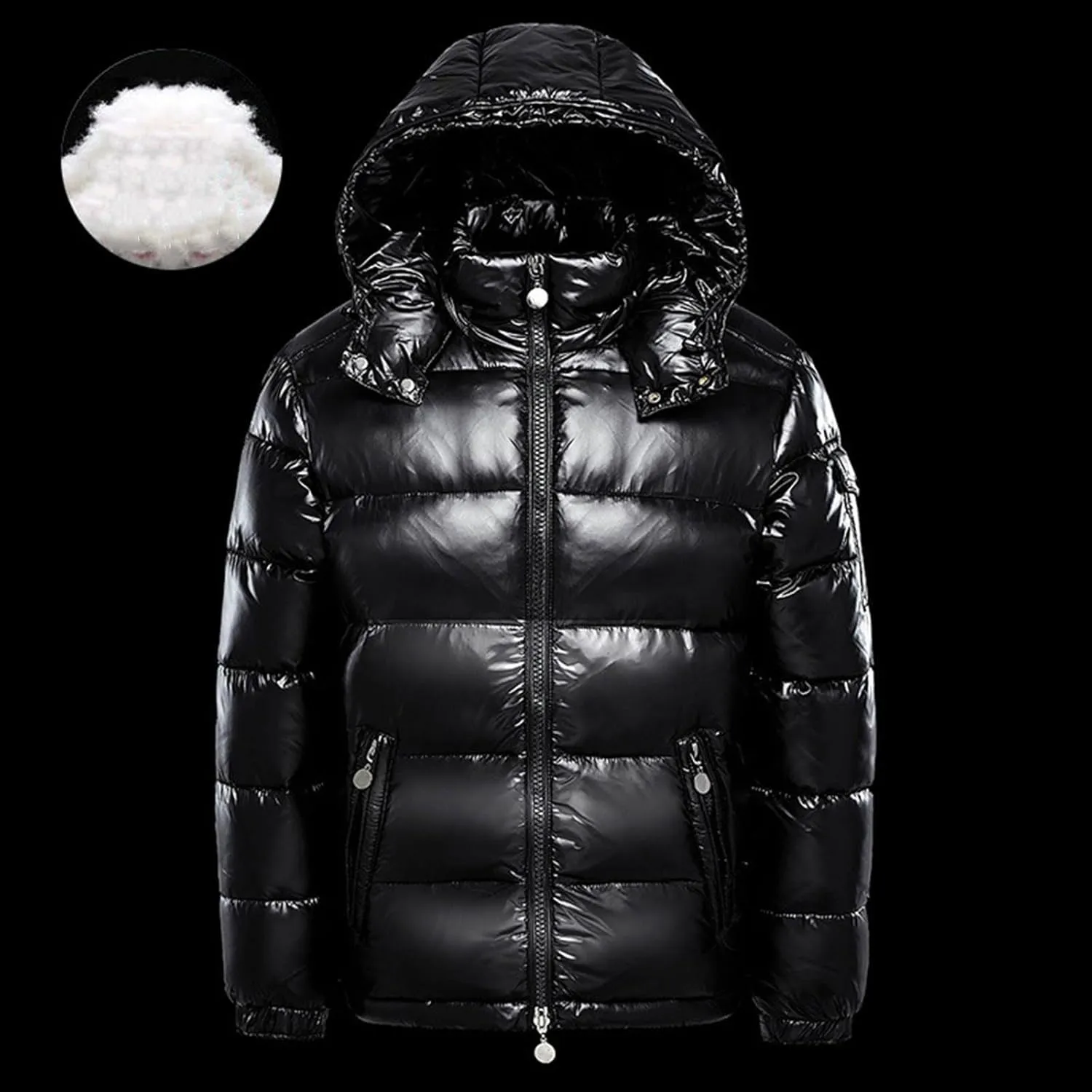 Zeiyignr Mens Shiny Down Coat Removable Hood Winter Thicken Warmth Puffer Jacket Windproof Padded Quilted Coats Outerwear