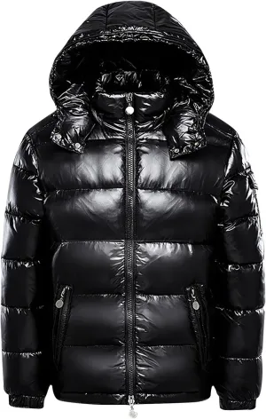 Zeiyignr Mens Shiny Down Coat Removable Hood Winter Thicken Warmth Puffer Jacket Windproof Padded Quilted Coats Outerwear