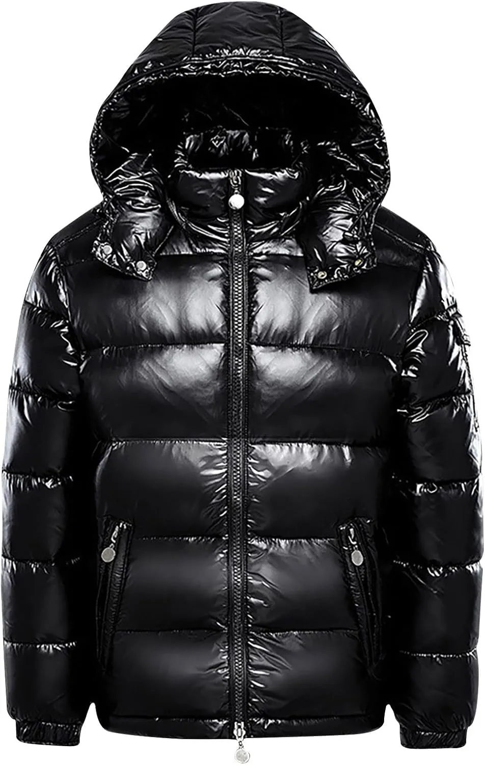 Zeiyignr Mens Shiny Down Coat Removable Hood Winter Thicken Warmth Puffer Jacket Windproof Padded Quilted Coats Outerwear