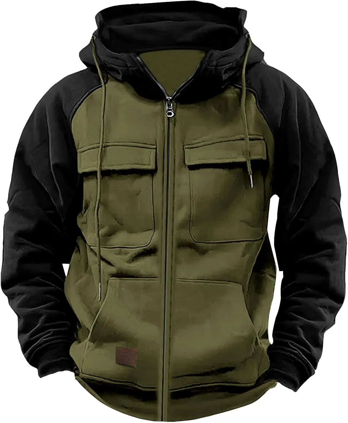 Zip Up Hoodies For Men Tactical Military Workout Tops Casual Heavy Weight Cargo Sweatshirt Long Sleeve Hooded Pullover