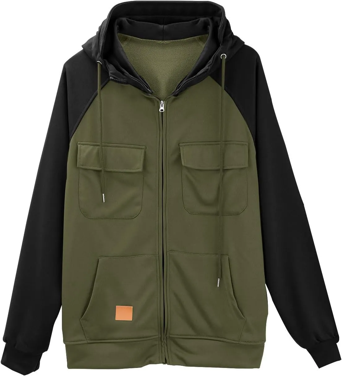 Zip Up Hoodies For Men Tactical Military Workout Tops Casual Heavy Weight Cargo Sweatshirt Long Sleeve Hooded Pullover