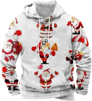 ZYXTIM Men's Christmas Hoodies Sweatshirts Funny Xmas Snowman Reindeer Print Drawstring Pullover Holiday Sweaters with Pocket
